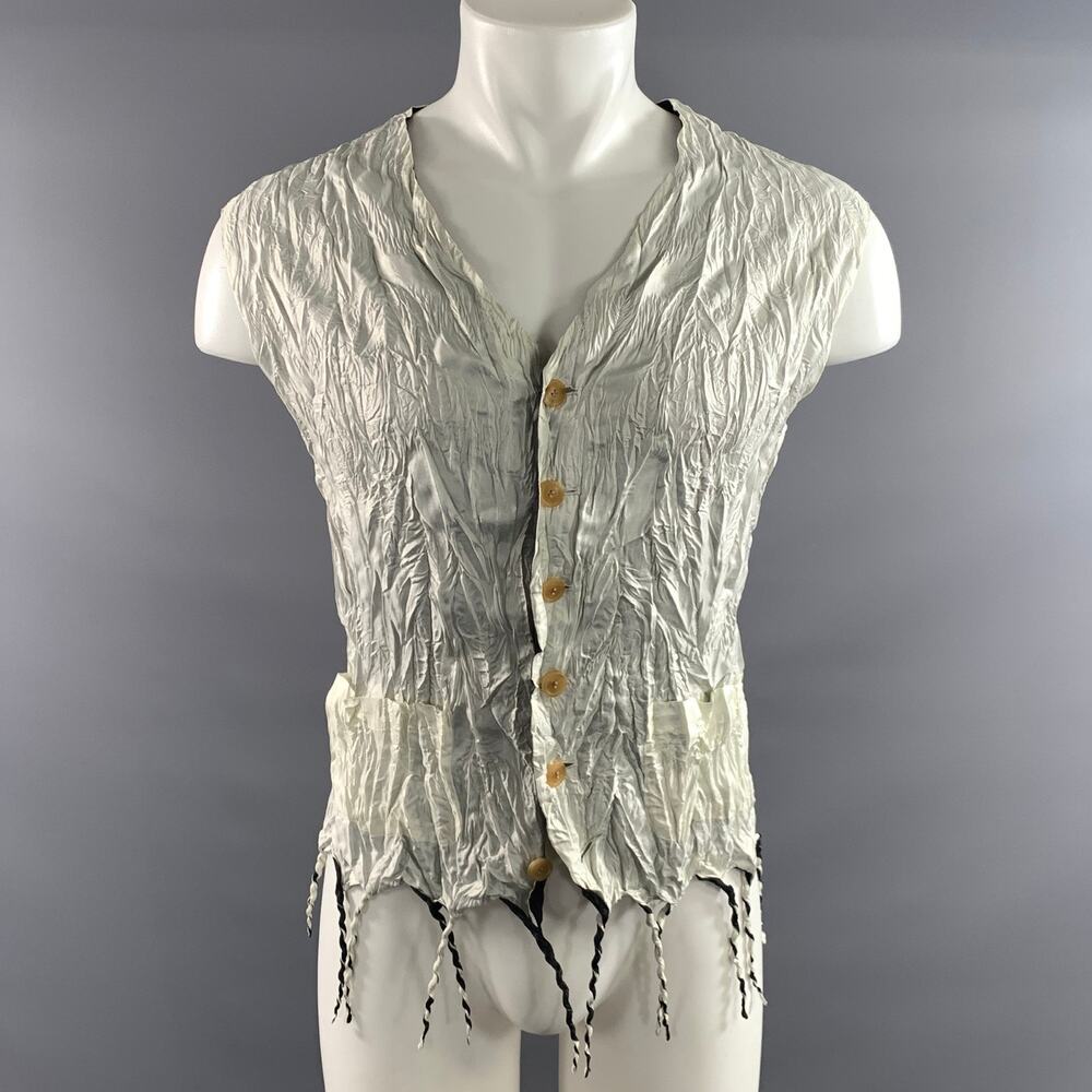 ISSEY MIYAKE Size M White Black Wrinkled Polyester Blend Vest Indoor
